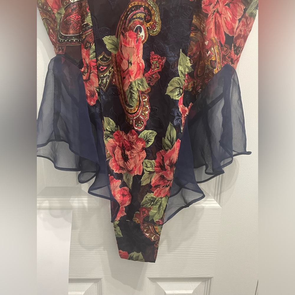 Victoria's Secret Red and Blue Sexy Chemise Sheer Teddy with Floral Design - Picture 8 of 9